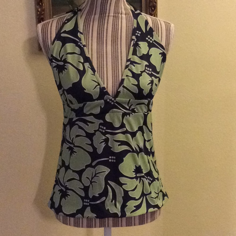 Title nine reversible tankini in navy blue & green